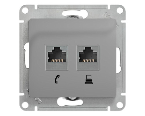 Розетка компьютерная RJ45/RJ11 Systeme Electric Glossa 5e кат UTP алюминий GSL000385 Розетка компьютерная RJ45/RJ11 Systeme Electric Glossa 5e кат UTP алюминий GSL000385
