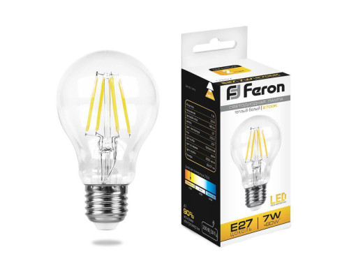 Лампа светодиодная филаментная Feron E27 7W 2700K Шар Прозрачная LB-57 25569 Лампа светодиодная филаментная Feron E27 7W 2700K Шар Прозрачная LB-57 25569