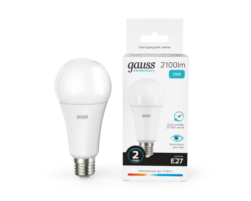 Лампа светодиодная Gauss E27 25W 4100K матовая 73225
