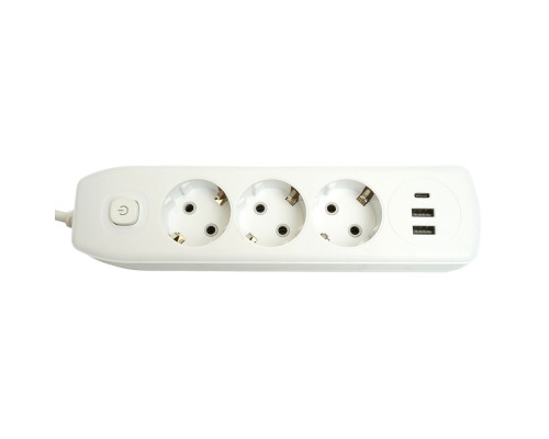 Удлинитель 3-местный c/з 3x1 мм2, 1,8 м, 250В, 10А, 2USB+1Type-C 2,4А, серия Home plus, белый STEKKER HM08-33-02 49970 Удлинитель 3-местный c/з 3x1 мм2, 1,8 м, 250В, 10А, 2USB+1Type-C 2,4А, серия Home plus, белый STEKKER HM08-33-02 49970