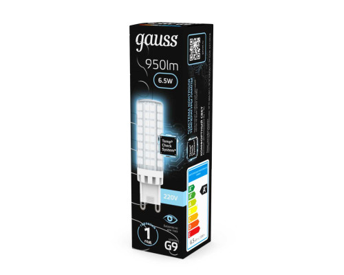 Лампа светодиодная Gauss G9 6,5W 4100К прозрачная 107309206