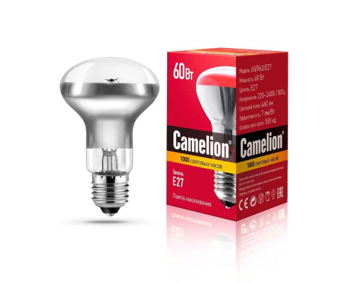 Лампа накаливания Camelion E27 60W 60/R63/E27 8980 Лампа накаливания Camelion E27 60W 60/R63/E27 8980