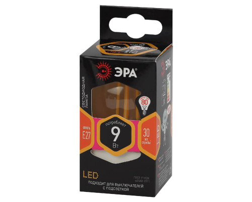 Лампа светодиодная филаментная ЭРА E14 9W 2700K прозрачная F-LED P45-9w-827-E14 Б0047020 Лампа светодиодная филаментная ЭРА E14 9W 2700K прозрачная F-LED P45-9w-827-E14 Б0047020