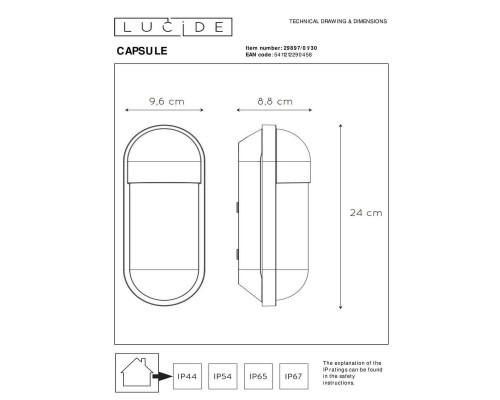 Уличный настенный светильник Lucide Capsule 29897/01/30 Уличный настенный светильник Lucide Capsule 29897/01/30