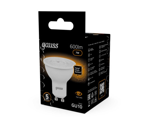 Лампа светодиодная Gauss GU10 7W 3000K матовая 101506107 Лампа светодиодная Gauss GU10 7W 3000K матовая 101506107