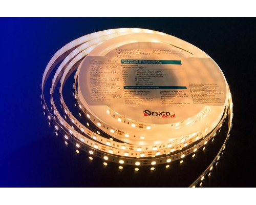 Светодиодная влагозащищенная лента DesignLed 14,4W/m 60LED/m 5050SMD теплый белый 5M 000516