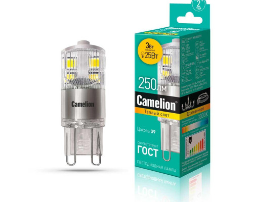 Лампа светодиодная Camelion G9 3W 3000K LED3-G9-NF/830/G9 13702 Лампа светодиодная Camelion G9 3W 3000K LED3-G9-NF/830/G9 13702