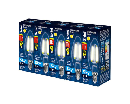 Набор светодиодных ламп филаментная Uniel E14 11W 3000K прозрачная LED-C35-11W/3000K/E14/CL PLS02WH UL-00008084 Набор светодиодных ламп филаментная Uniel E14 11W 3000K прозрачная LED-C35-11W/3000K/E14/CL PLS02WH UL-00008084