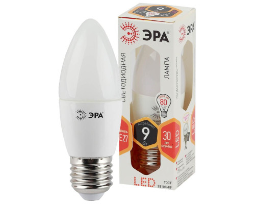 Лампа светодиодная ЭРА E27 9W 2700K матовая LED B35-9W-827-E27 Б0027971 Лампа светодиодная ЭРА E27 9W 2700K матовая LED B35-9W-827-E27 Б0027971