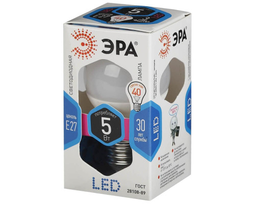 Лампа светодиодная ЭРА E27 5W 4000K матовая LED P45-5W-840-E27 Б0028488 Лампа светодиодная ЭРА E27 5W 4000K матовая LED P45-5W-840-E27 Б0028488