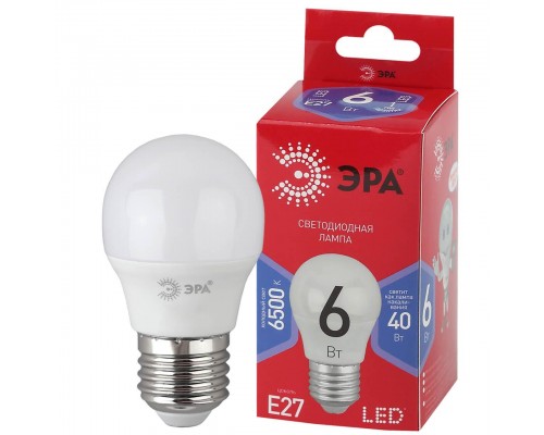 Лампа светодиодная ЭРА E27 6W 6500K матовая P45-6W-865-E27 R Б0045357
