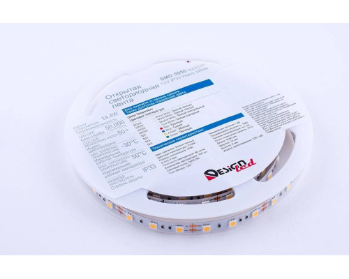 Светодиодная влагозащищенная лента DesignLed 14,4W/m 60LED/m 5050SMD теплый белый 5M 000516