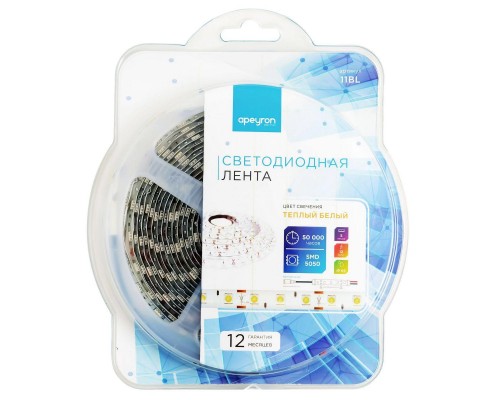 Светодиодная влагозащищенная лента Apeyron 14,4W/m 60LED/m 5050SMD теплый белый 5M 11BL