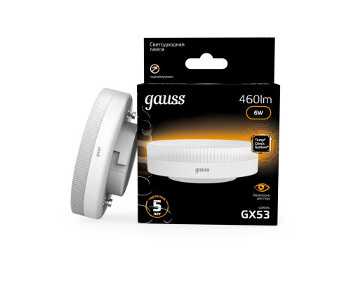 Лампа светодиодная Gauss GX53 6W 3000K матовая 108008106 Лампа светодиодная Gauss GX53 6W 3000K матовая 108008106