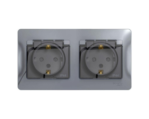 Розетка двойная 2К+З Systeme Electric Glossa 16A 250V со шторками алюминий GSL000347 Розетка двойная 2К+З Systeme Electric Glossa 16A 250V со шторками алюминий GSL000347