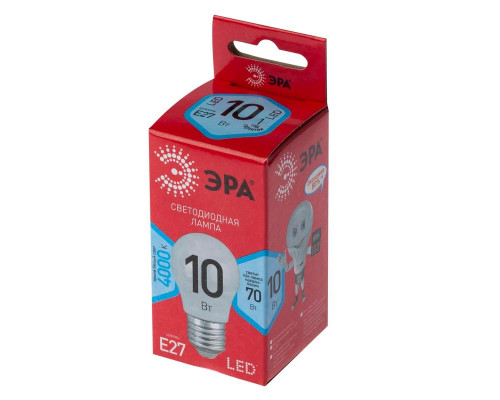 Лампа светодиодная ЭРА E27 10W 4000K матовая LED P45-10W-840-E27 R Б0050234 Лампа светодиодная ЭРА E27 10W 4000K матовая LED P45-10W-840-E27 R Б0050234