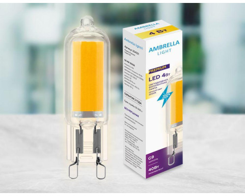 Лампа светодиодная филаментная Ambrella light G9 4W 3000K прозрачная 204531 Лампа светодиодная филаментная Ambrella light G9 4W 3000K прозрачная 204531