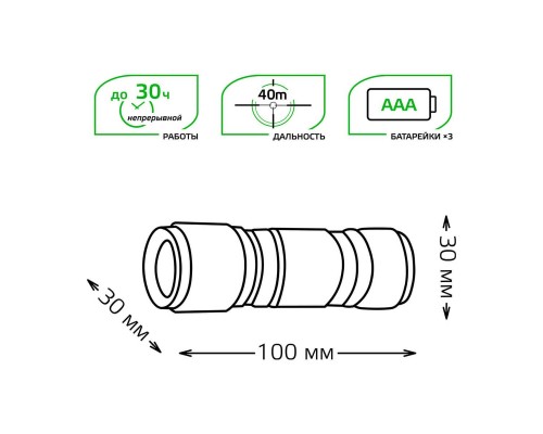 Ручной светодиодный фонарь Gauss от батареек 110х30 50 лм GF106