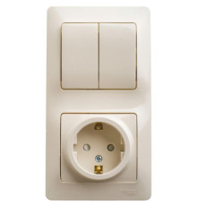Блок розетка 2К+З -выключатель двухклавишный Systeme Electric Glossa со шторками бежевый GSL000274