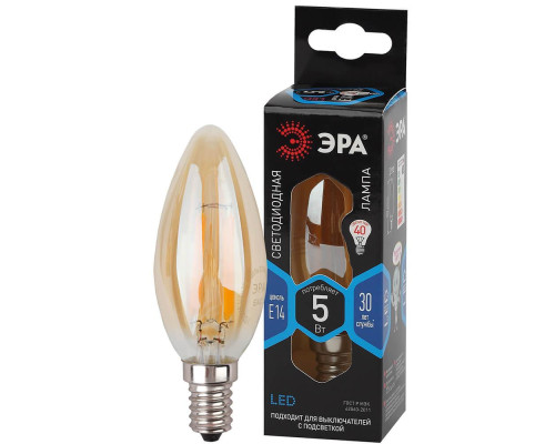 Лампа светодиодная филаментная ЭРА E14 5W 4000K золотая F-LED B35-5W-840-E14 gold Б0047032 Лампа светодиодная филаментная ЭРА E14 5W 4000K золотая F-LED B35-5W-840-E14 gold Б0047032