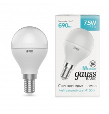 Лампа светодиодная Gauss E14 7,5W 4100К матовая 1053128