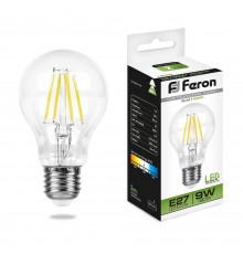 Лампа светодиодная филаментная Feron E27 9W 4000K Шар Прозрачная LB-63 25632