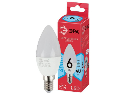 Лампа светодиодная ЭРА E14 6W 4000K матовая LED B35-6W-840-E14 R Б0051057 Лампа светодиодная ЭРА E14 6W 4000K матовая LED B35-6W-840-E14 R Б0051057
