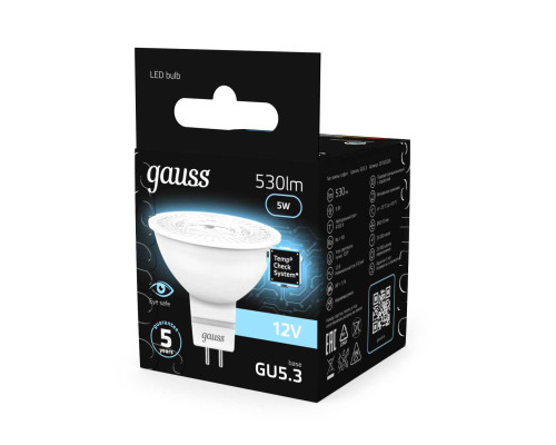 Лампа светодиодная Gauss GU5.3 5W 4100K матовая 201505205 Лампа светодиодная Gauss GU5.3 5W 4100K матовая 201505205