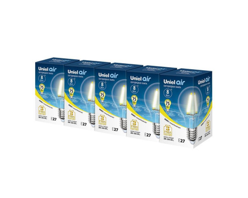 Набор светодиодных ламп филаментная Uniel E27 8W 3000K прозрачная LED-A60-8W/WW/E27/CL GLA01TR UL-00008080 Набор светодиодных ламп филаментная Uniel E27 8W 3000K прозрачная LED-A60-8W/WW/E27/CL GLA01TR UL-00008080