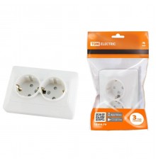 Розетка двойная 2P+PE TDM Electric Ильмень со шторками белая SQ1823-0016