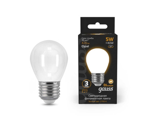 Лампа светодиодная филаментная Gauss E27 5W 2700К матовая 105202105 Лампа светодиодная филаментная Gauss E27 5W 2700К матовая 105202105