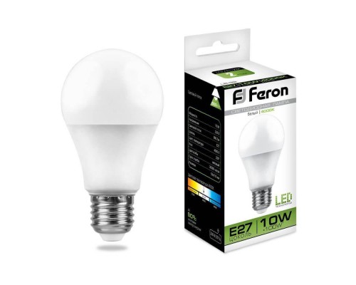 Лампа светодиодная Feron E27 10W 4000K Шар Матовая LB-92 25458