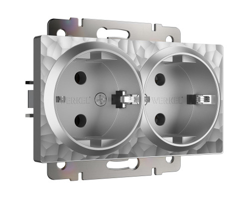 Розетка Werkel Hammer двойная с заземлением серебряный W1272006 4690389162954 Розетка Werkel Hammer двойная с заземлением серебряный W1272006 4690389162954