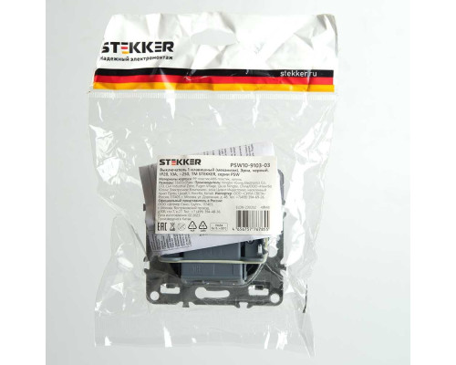 Выключатель одноклавишный Stekker Эрна черный PSW10-9103-03 49148 Выключатель одноклавишный Stekker Эрна черный PSW10-9103-03 49148