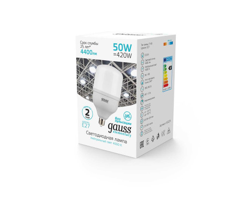 Лампа светодиодная Gauss E27 50W 4000K матовая 63225 Лампа светодиодная Gauss E27 50W 4000K матовая 63225
