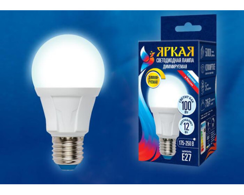 Лампа светодиодная диммируемая Uniel E27 12W 4000K матовая LED-A60 12W/4000K/E27/FR/DIM PLP01WH UL-00004289