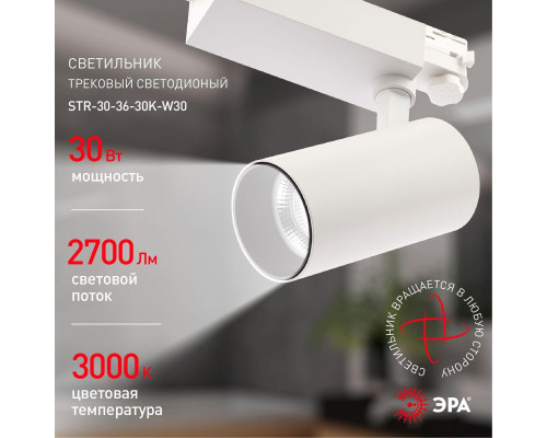 Трековый светодиодный светильник ЭРА SТR-30-36-30K-W30 Б0049773 Трековый светодиодный светильник ЭРА SТR-30-36-30K-W30 Б0049773