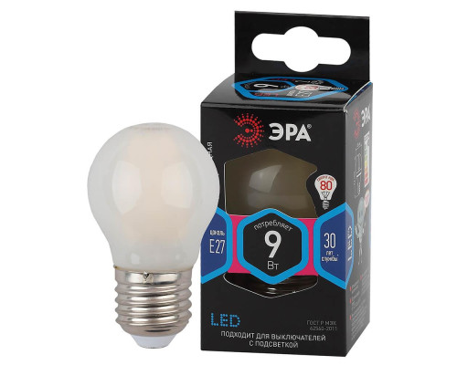 Лампа светодиодная филаментная ЭРА E27 9W 4000K матовая F-LED P45-9w-840-E27 frost Б0047030 Лампа светодиодная филаментная ЭРА E27 9W 4000K матовая F-LED P45-9w-840-E27 frost Б0047030