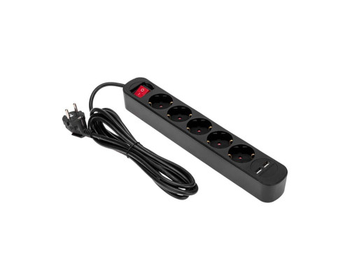 Удлинитель STANDARD 5 гнезд, 3м, 3х1,0мм?, с/з, с выключателем, 2 USB, черный REXANT 13-4041 Удлинитель STANDARD 5 гнезд, 3м, 3х1,0мм?, с/з, с выключателем, 2 USB, черный REXANT 13-4041