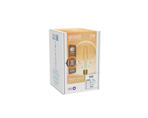 Лампа светодиодная диммируемая филаментная Gauss Smart Home Filament E27 7W 2500K золотистая 1320112
