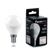 Лампа светодиодная Feron Pro E14 9W 6400K матовая LB-1409 38079