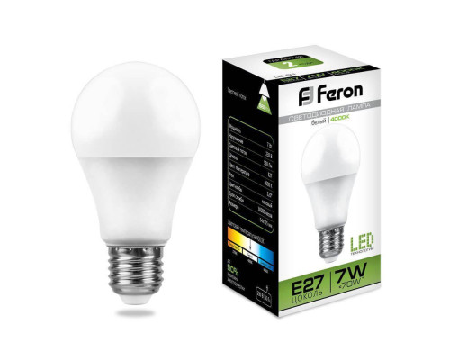 Лампа светодиодная Feron E27 7W 4000K Шар Матовая LB-9125445 Лампа светодиодная Feron E27 7W 4000K Шар Матовая LB-9125445