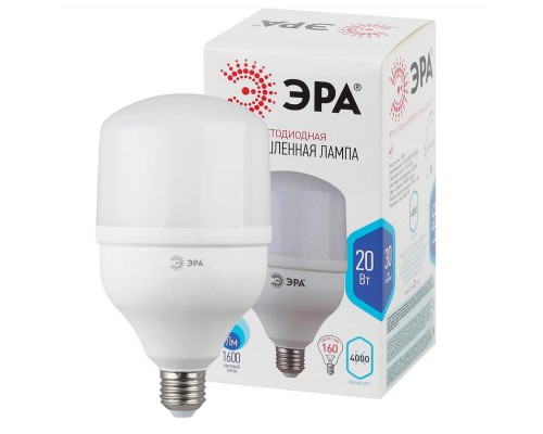 Лампа светодиодная ЭРА E27 20W 4000K матовая LED POWER T80-20W-4000-E27 Б0027001