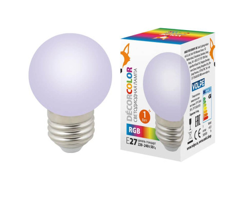 Лампа светодиодная Volpe E27 1W матовая LED-G45-1W/RGB/E27/FR/С UL-00005808 Лампа светодиодная Volpe E27 1W матовая LED-G45-1W/RGB/E27/FR/С UL-00005808
