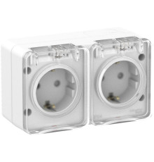 Розетка 2х2К+З Systeme Electric AtlasDesign 16A 250V со шторками белая ATN540126