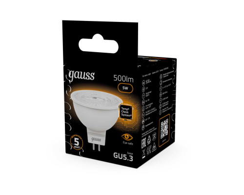 Лампа светодиодная Gauss GU5.3 5W 3000K матовая 101505105
