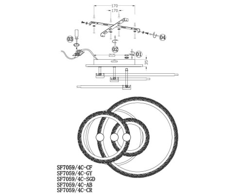 Потолочная люстра Seven Fires Ejlev SF7059/4C-CR-BL Потолочная люстра Seven Fires Ejlev SF7059/4C-CR-BL