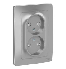 Розетка двойная 2К Systeme Electric Blanca 16A 250V со шторками алюминий BLNRS000123