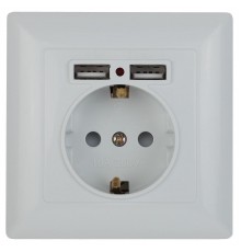 Розетка ЭРА Intro Solo Schuko P+E 16A 250V со шторками 2хUSB белый 4-410-01 Б0043403