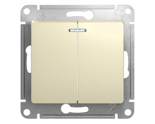Выключатель двухклавишный Systeme Electric Glossa 10A 250V с подсветкой бежевый GSL000253 Выключатель двухклавишный Systeme Electric Glossa 10A 250V с подсветкой бежевый GSL000253